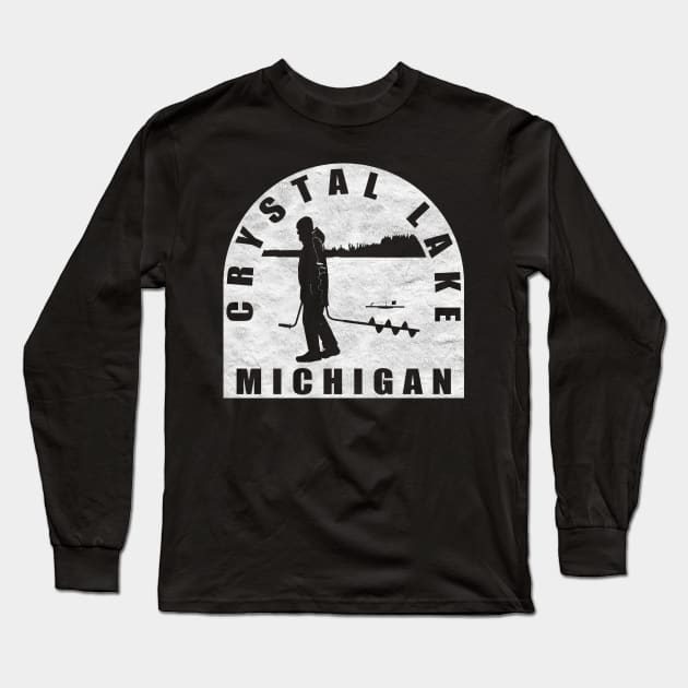 Crystal Lake Ice Fishing Michigan Long Sleeve T-Shirt by BirdsEyeWorks